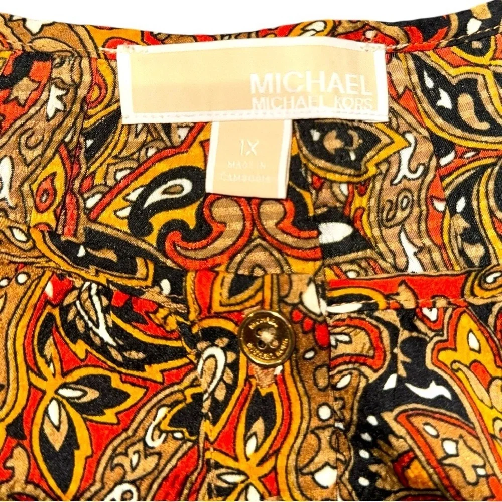 Michael Kors 1X Plus Size Boho Paisley Blouse Three Quarter Sleeve NWOT